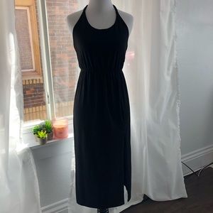 Cotton, Black, Midi Spaghetti Strap Dress